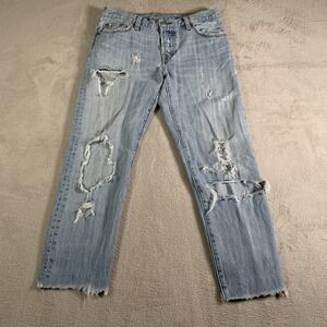 Levis 501 CT Jeans Womens 25x32(28x25) Light Wash Distressed Button Fly Hem FLAW
